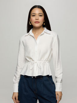 Twenty Dresses by Nykaa Fashion - White Collared Cinched Waist with Tie Up Shirt