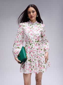Twenty Dresses by Nykaa Fashion - Multicolour Band Collar Full Sleeves Shirt Mini Dress