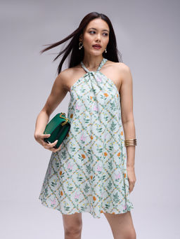Twenty Dresses by Nykaa Fashion - Green Halter Neck Tie Up Back Mini Dress