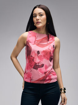 Twenty Dresses by Nykaa Fashion - Multicolor Mesh Floral Boat Neck Top