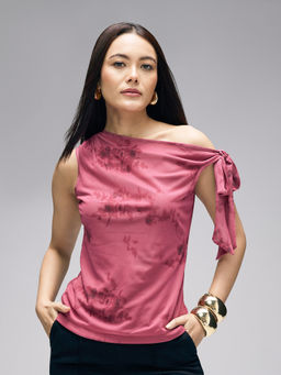 Twenty Dresses by Nykaa Fashion - Multicolor Mesh Aysmmetrical Neck Fitted Top