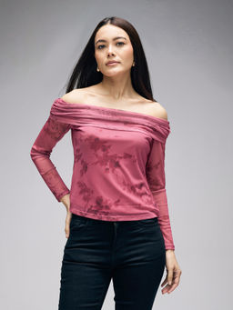 Twenty Dresses by Nykaa Fashion - Multicolor Mesh Floral Off Shoulder Regular Top