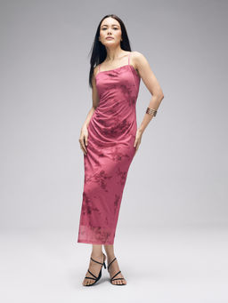 Twenty Dresses by Nykaa Fashion - Multicolor Mesh Floral Strappy Bodycon Midi Dress