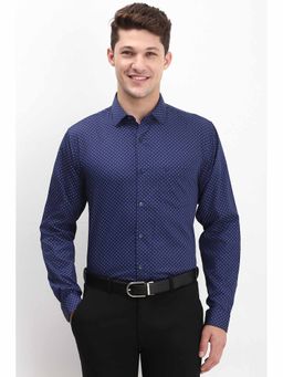 Allen Solly - Men Navy Blue Slim Fit Print Full Sleeves Formal Shirt