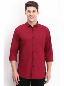 Allen Solly - Men Maroon Slim Fit Solid Full Sleeves Casual Shirts