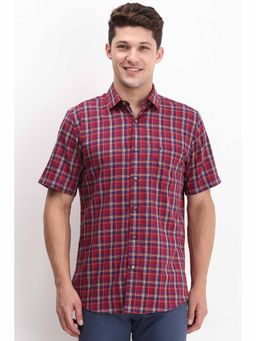 Allen Solly - Men Red Slim Fit Check Half Sleeves Casual Shirts
