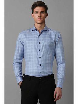 Louis Philippe - Men Blue Slim Fit Check Full Sleeves Formal Shirt