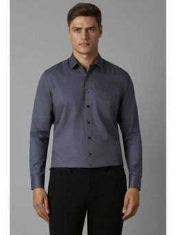 Louis Philippe - Men Grey Slim Fit Print Full Sleeves Formal Shirt