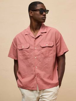 American Eagle - Men Peach Ae Linen-Blend Pool Side Casual Shirt
