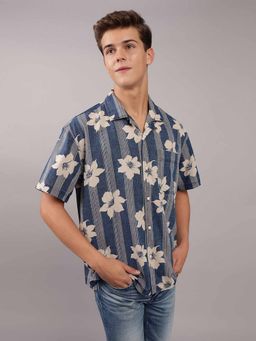 American Eagle - Men Blue Floral Print Pool Side Casual Shirt