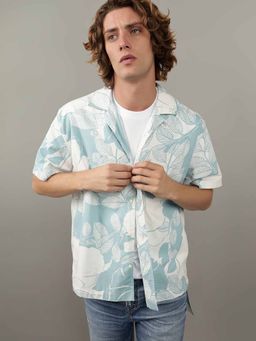 American Eagle - Men Blue Ae Floral Button-Up Poolside Casual Shirt