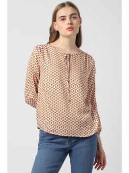 Van Heusen - Women Beige Printed Full Sleeves Formal Blouse Top