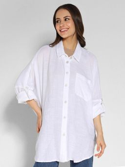 American Eagle - Women White Go Big Beach Casual Shirt
