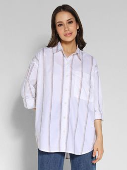 American Eagle - Women White Pride Perfect Button-Up Casual Shirt