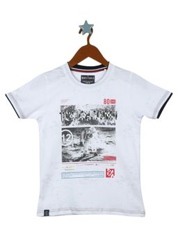 Monte Carlo - Boys Cotton Blend Printed White T-Shirt