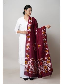 Unnati Silks - Maroon Pure Chanderi Hand Block Wax Printed Sico Dupatta