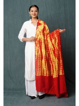 Unnati Silks - Yellow Orange Pure Tie Dye Shibori Printed Kota Cotton Dupatta