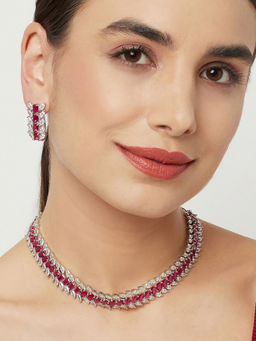 Voylla - CZ Elegance Pink and White CZ Gems Necklace Set