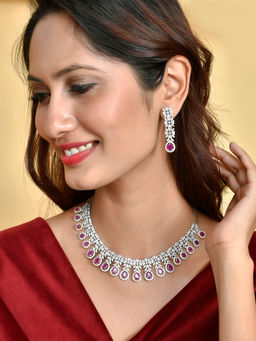 Voylla - Sparkling Elegance Pink Teardrop CZ Jewellery Set