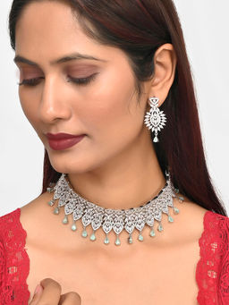 Voylla - Sparkling Opulence Green Pear Cut Gems Jewellery Set