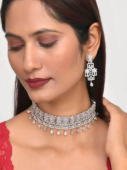 Voylla - Sparkling Opulence Floral Choker Jewellery Set