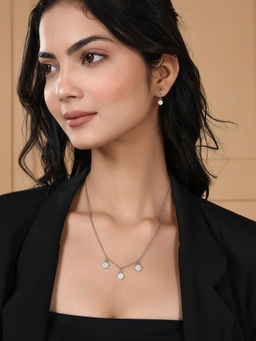 Voylla - Pearly White Silver Luminance Pendant Set