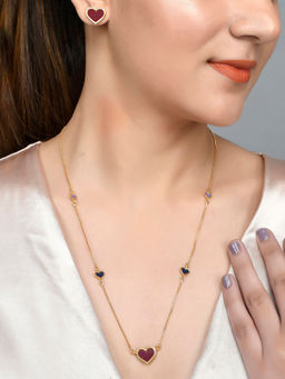 Voylla - Valentine's Day Collection Deep Red Enamel Heart Pendant Set