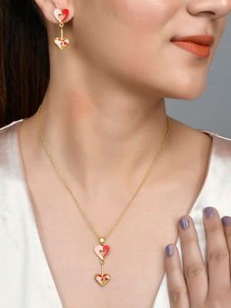 Voylla - Valentine's Day Collection Split Enamelled Hearts Pendant Set