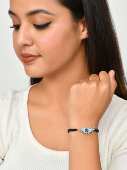 Voylla - Evil Eye Black Silver Oxidized Bracelet