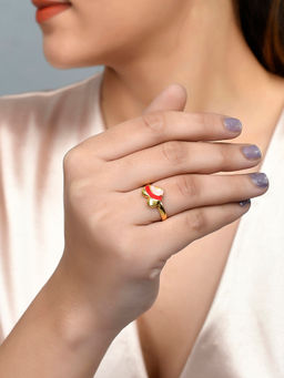 Voylla - Valentine's Day Collection Pink and Red Enamel Hearts Ring