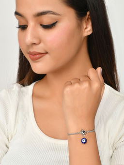 Voylla - Evil Eye Hanging Bead With Shiva Moon Silver Oxidized Bracelet