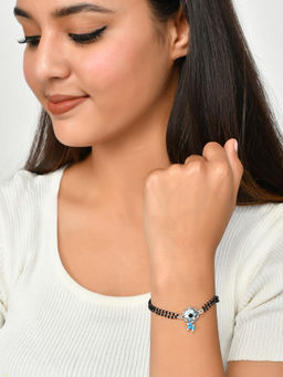 Voylla - Evil Eye Black Bead Chain Silver Oxidized Bracelet