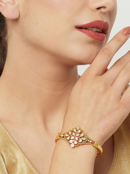 Voylla - Ethnic Style Kundan Embellished Gold Plated Cuff Bangle