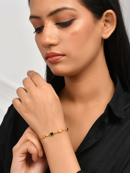 Voylla - Mothers Day Green and Yellow Emerald Shaped Cz Studded Bracelet