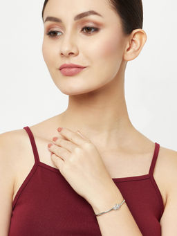 Voylla - Rhodium overlay silver bracelet with floral design