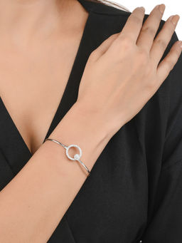 Voylla - Sparkling Elegance Minimalist Round Cut CZ Adorned Rhodium Plated Brass Bracelet