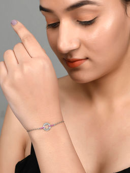 Voylla - Valentine's Day Collection Pink CZ Heart Silver Bracelet