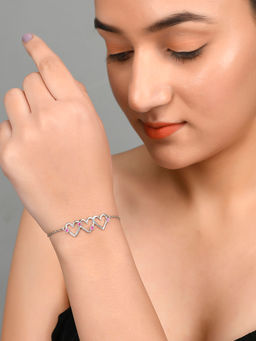Voylla - Valentine's Day Collection Pink Zircon Studded Hearts Bracelet