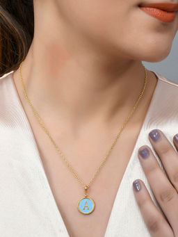 Voylla - Valentine's Day Collection Alphabet A Blue Enamel Style Jewellery Set