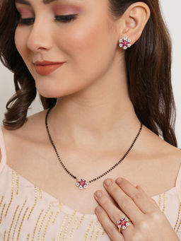 Voylla - Sparkling Elegance Pink and White CZ Mangal sutra Set