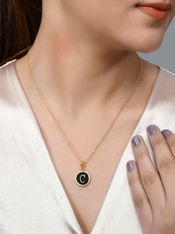 Voylla - Valentine's Day Collection Alphabet C Black Enamel Style Jewellery Set