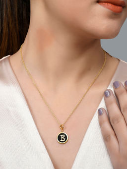 Voylla - Valentine's Day Collection Alphabet E Black Enamel Style Jewellery Set