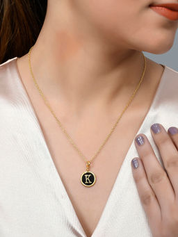 Voylla - Valentine's Day Collection Alphabet K Black Enamel Style Jewellery Set