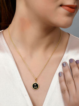 Voylla - Valentine's Day Collection Alphabet L Black Enamel Style Jewellery Set