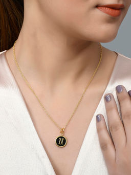Voylla - Valentine's Day Collection Alphabet N Black Enamel Style Jewellery Set