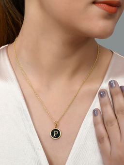 Voylla - Valentine's Day Collection Alphabet P Black Enamel Style Jewellery Set