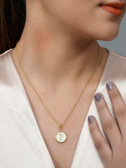 Voylla - Valentine's Day Collection Alphabet P White Enamel Style Jewellery Set