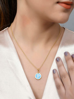 Voylla - Valentine's Day Collection Alphabet P Blue Enamel Style Jewellery Set