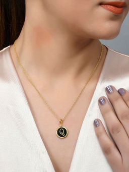 Voylla - Valentine's Day Collection Alphabet Q Black Enamel Style Jewellery Set