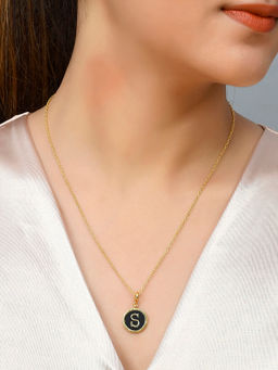 Voylla - Valentine's Day Collection Alphabet S Black Enamel Style Jewellery Set